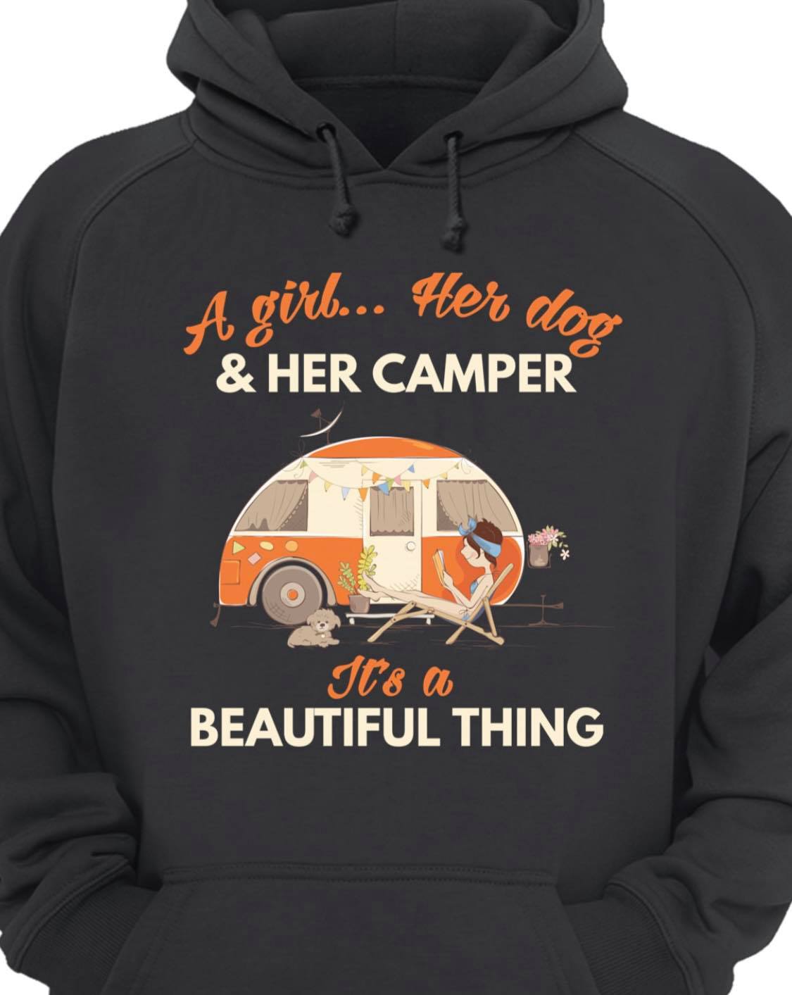 A girl her dog and her camper it's a beautiful thing