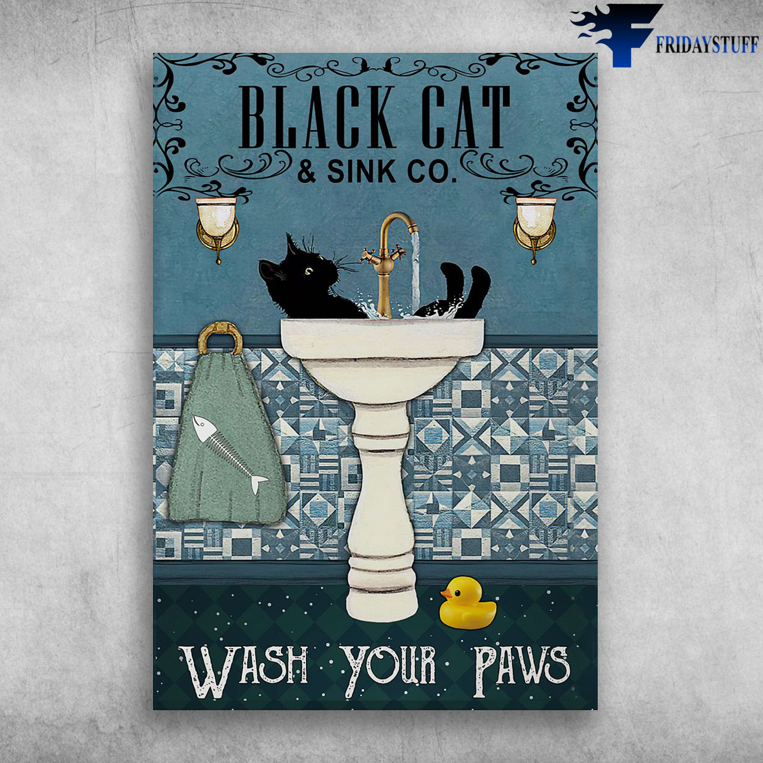 Black Cat In The Sink - Black Cat And Sink CO., Wash Your Paws
