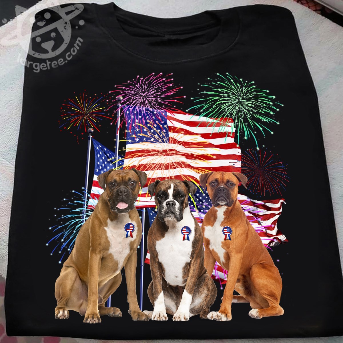 Boxer breed dog and America flag - Dog lover