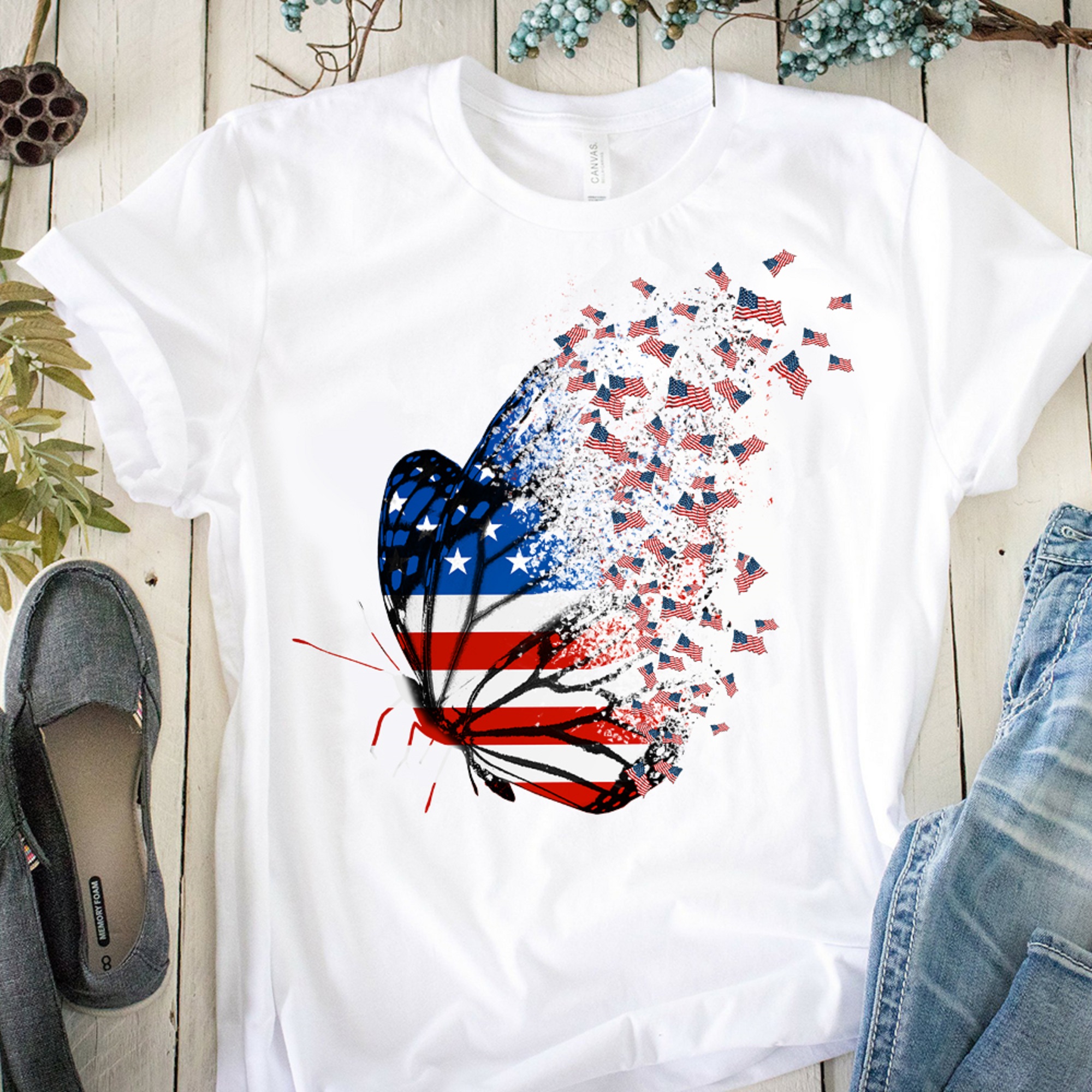 Butterfly and America flag - The independence day, 4th of July