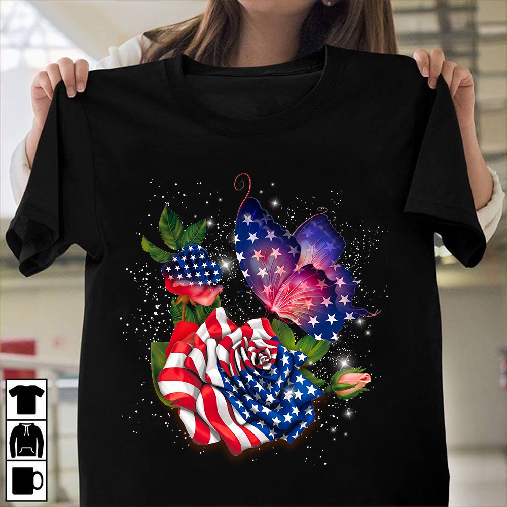 Butterfly and rose - America flag