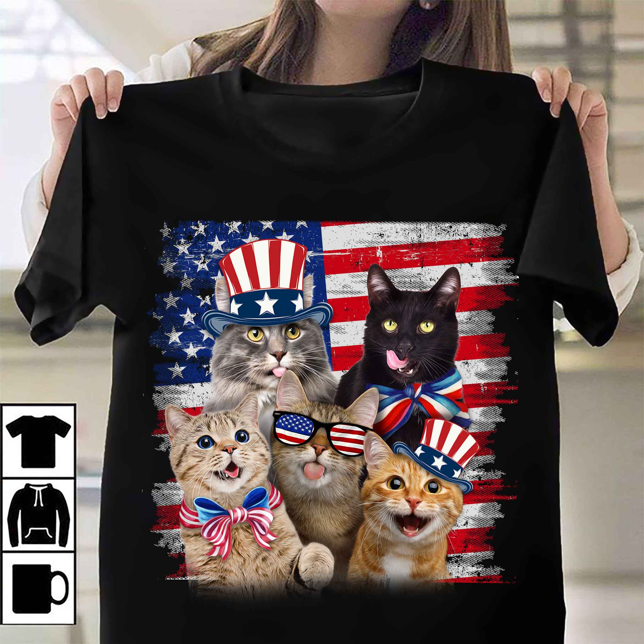 Cat family, cat lover - America flag, independence day