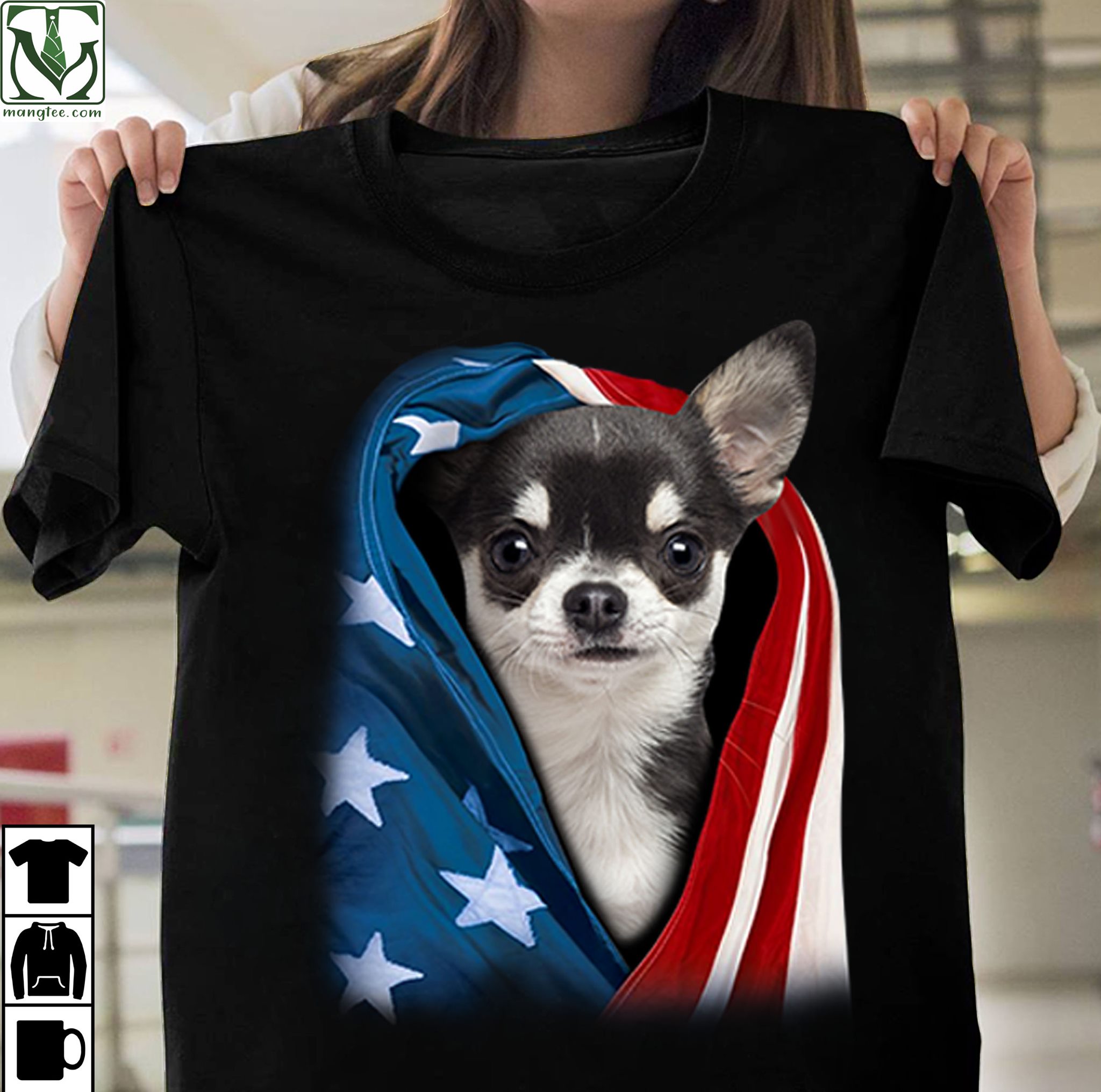 Chihuahua dog, America flag - Dog lover