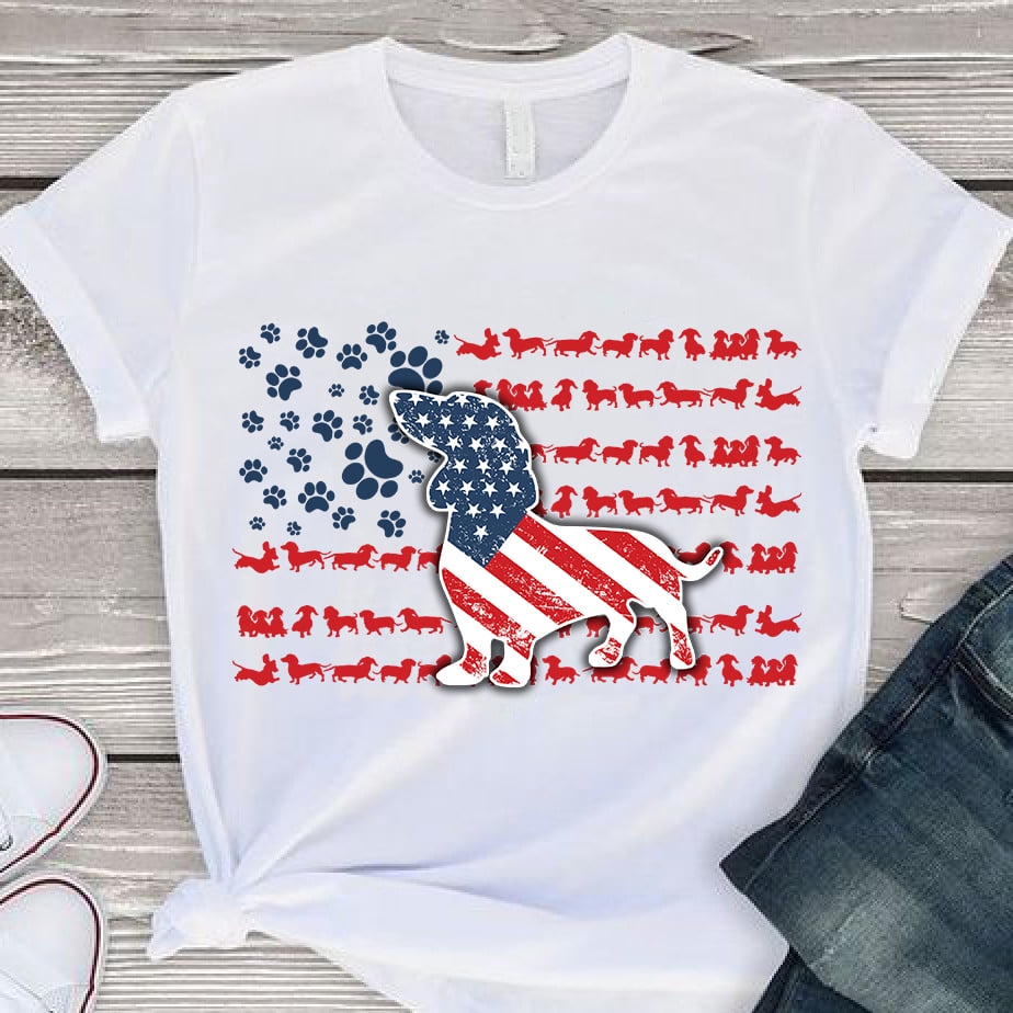 Dachshund dog - America flag, dog lover, dog footprint