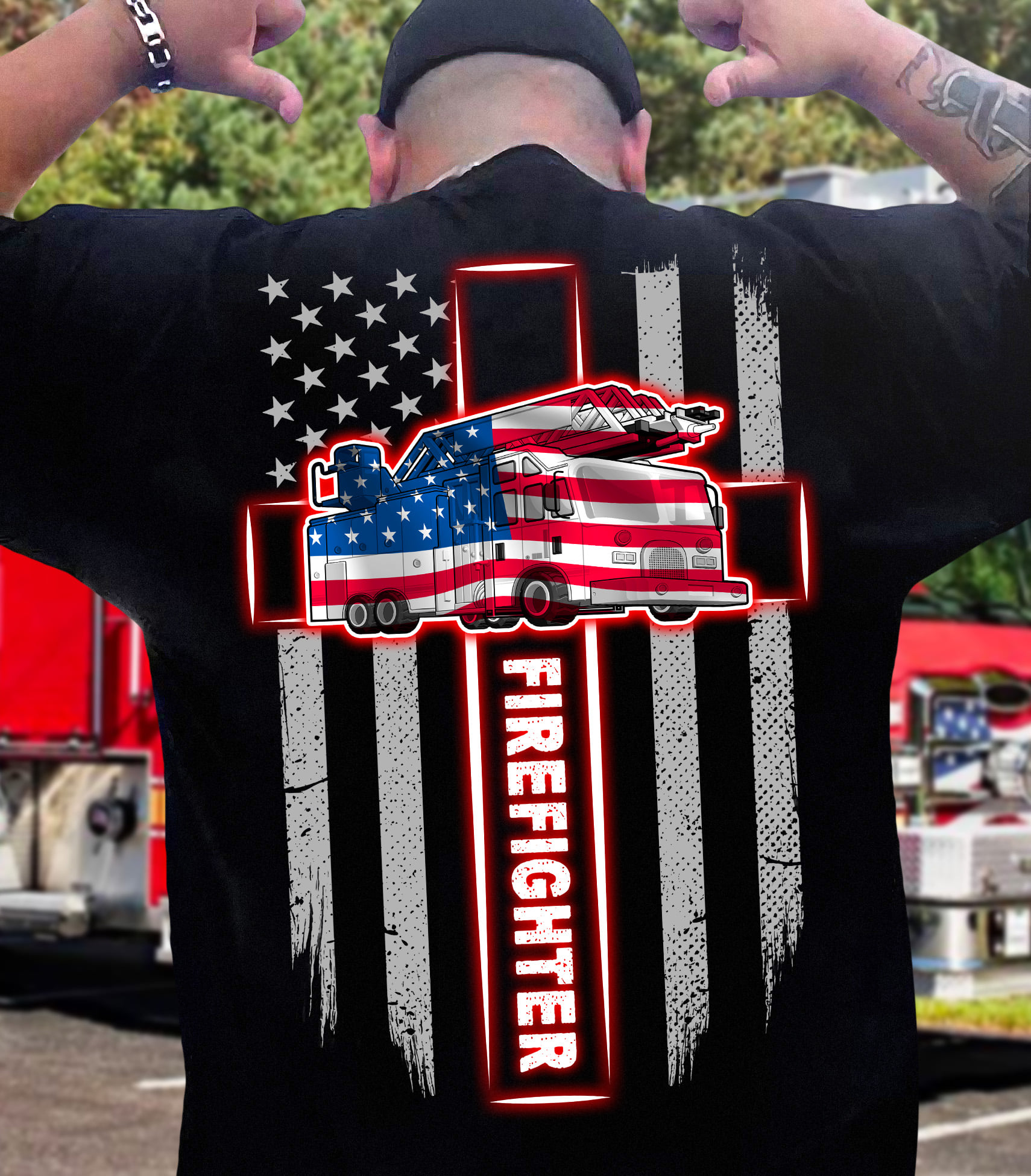 Firefighter - America flag, the independence day