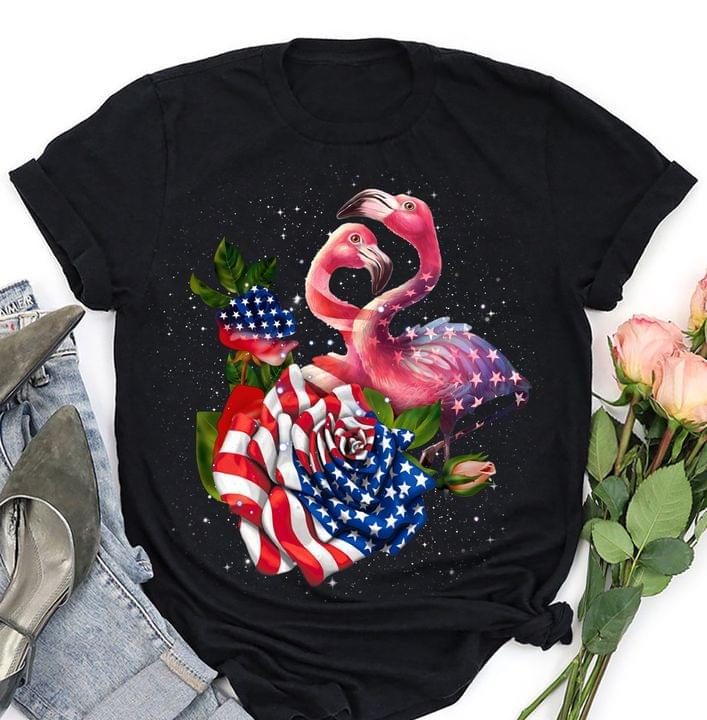 Flamingo with roses - America flag