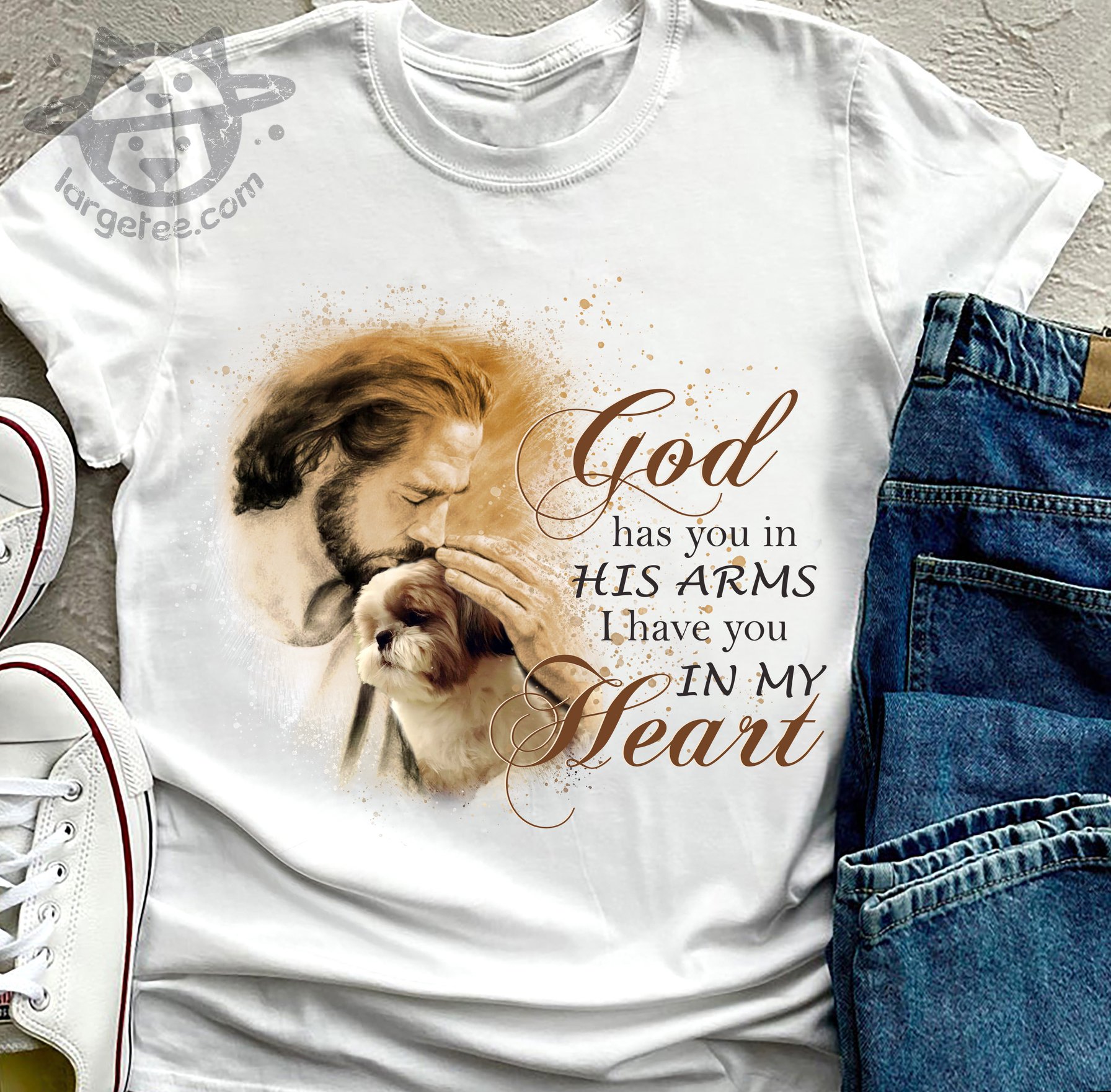 God has you in his arms I have you in my heart - God and dog