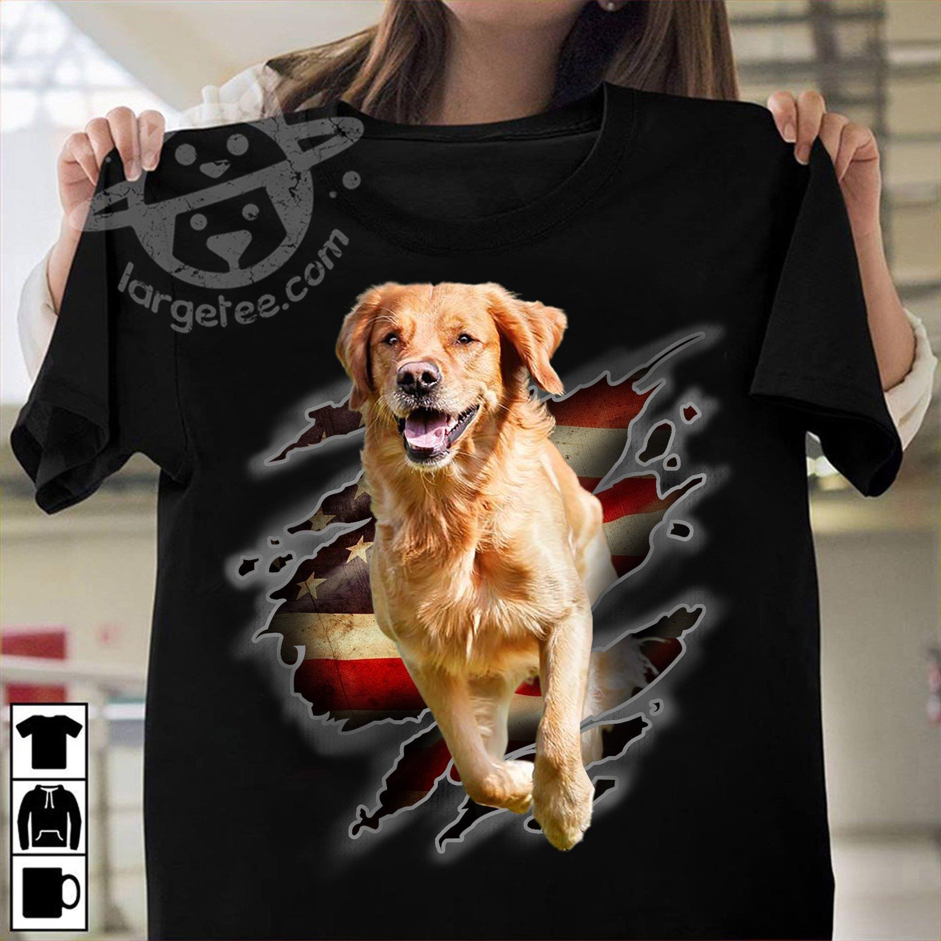 Golden retriever dog - America flag and dog