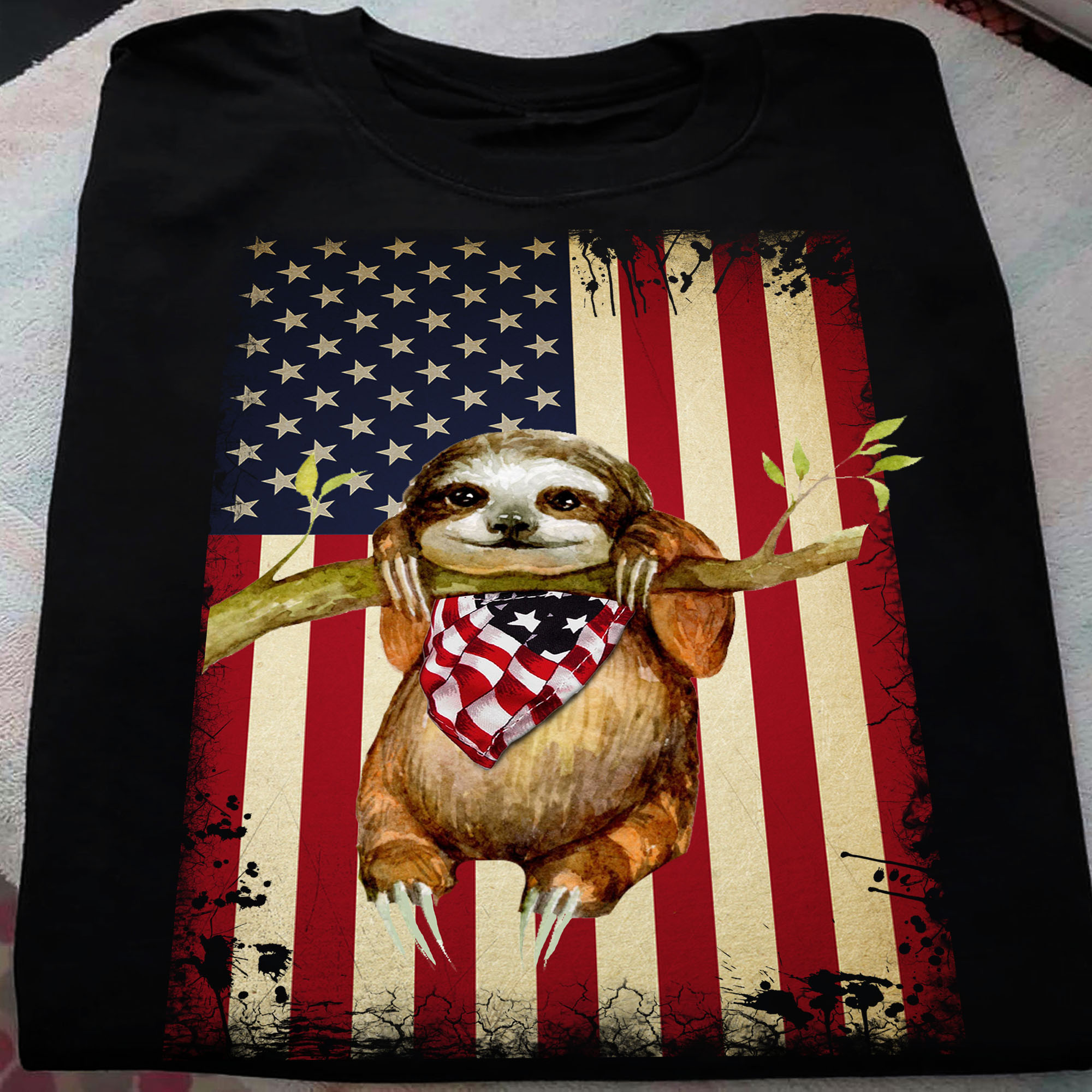 Grumpy sloth, sloth lover - America flag, independence day