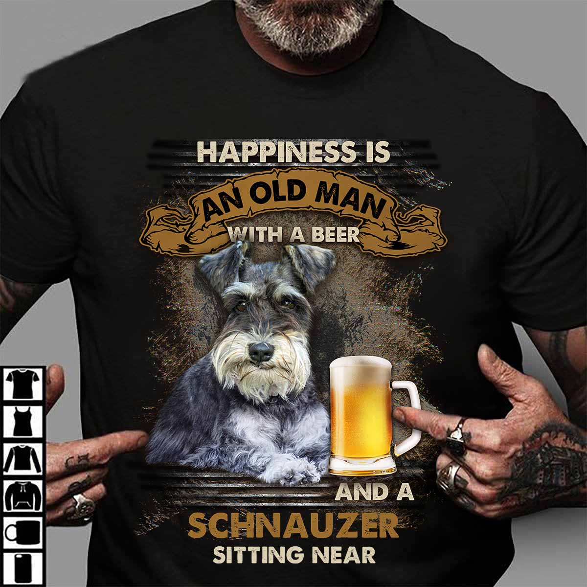 Happiness is an old man with a beer and a Schnauzer sitting near - Beer lover