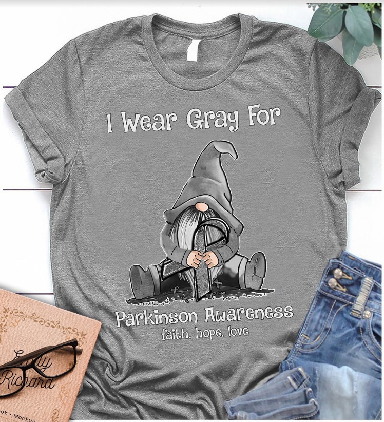 I wear gray for Parkinson awareness faith hope love - Garden gnome