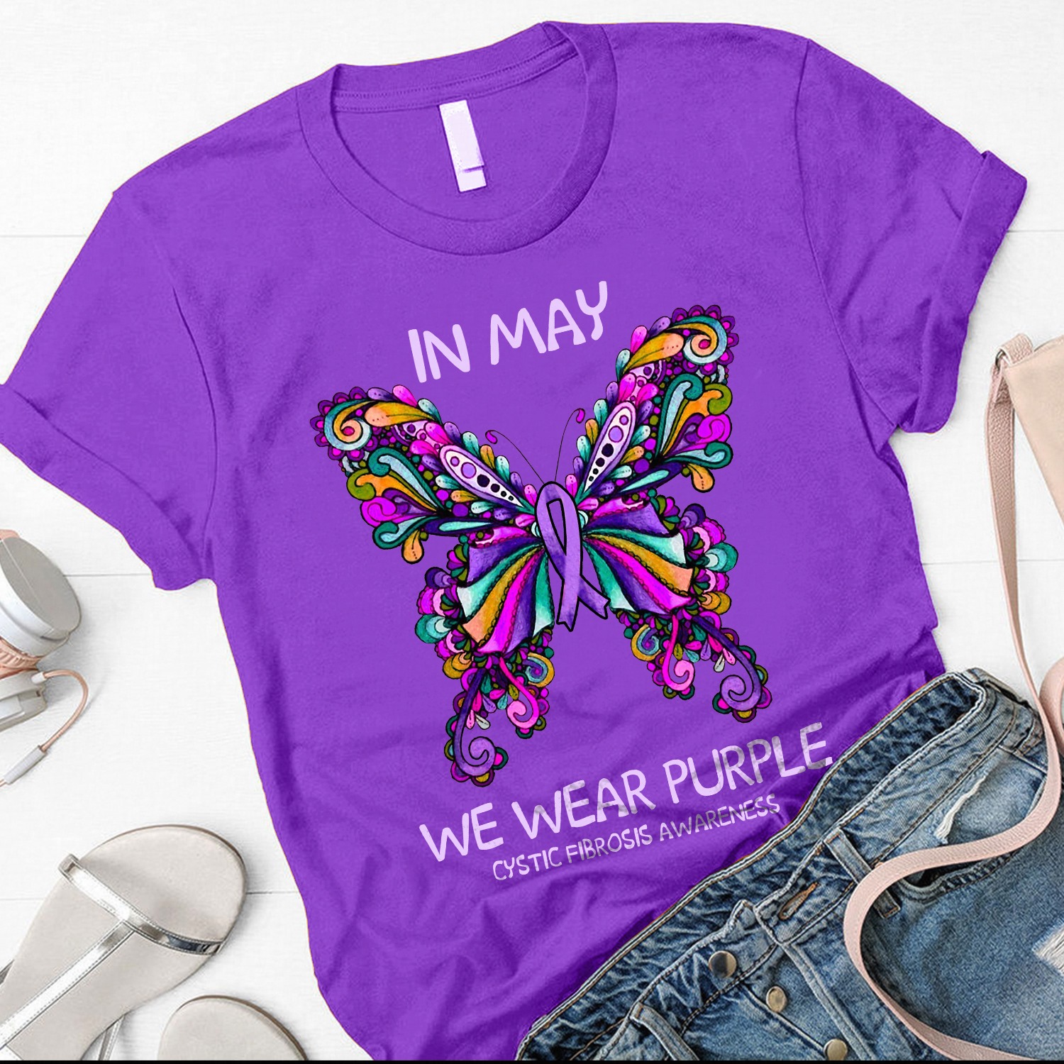 In may we wear purple - Cystic fibrosis awareness, butterflies lover