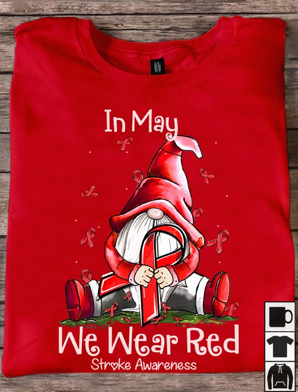 In may we wear red - Stroke awareness, Garden Gnome