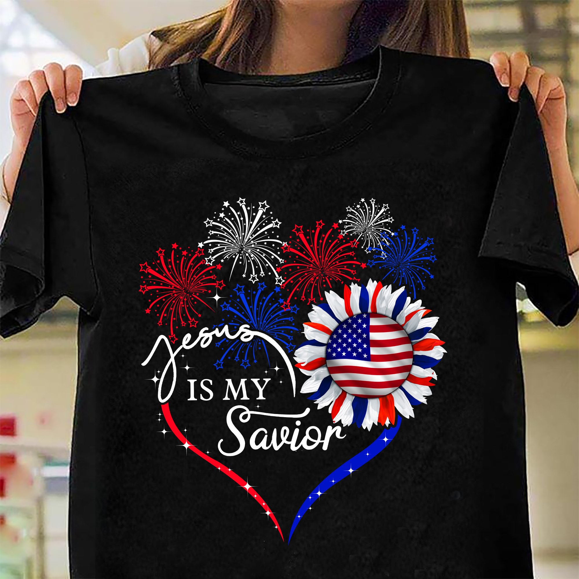 Jesus is my savior - America flag, sunflower lover, independence day