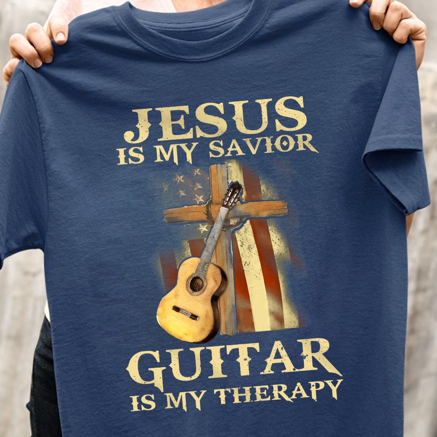 Jesus is my savior guitar is my therapy - Guitar and america flag