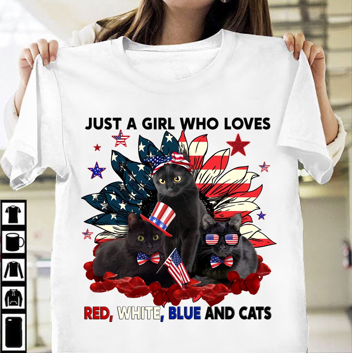 Just a girl who loves red, white, blue and cats - America flag, cat lover
