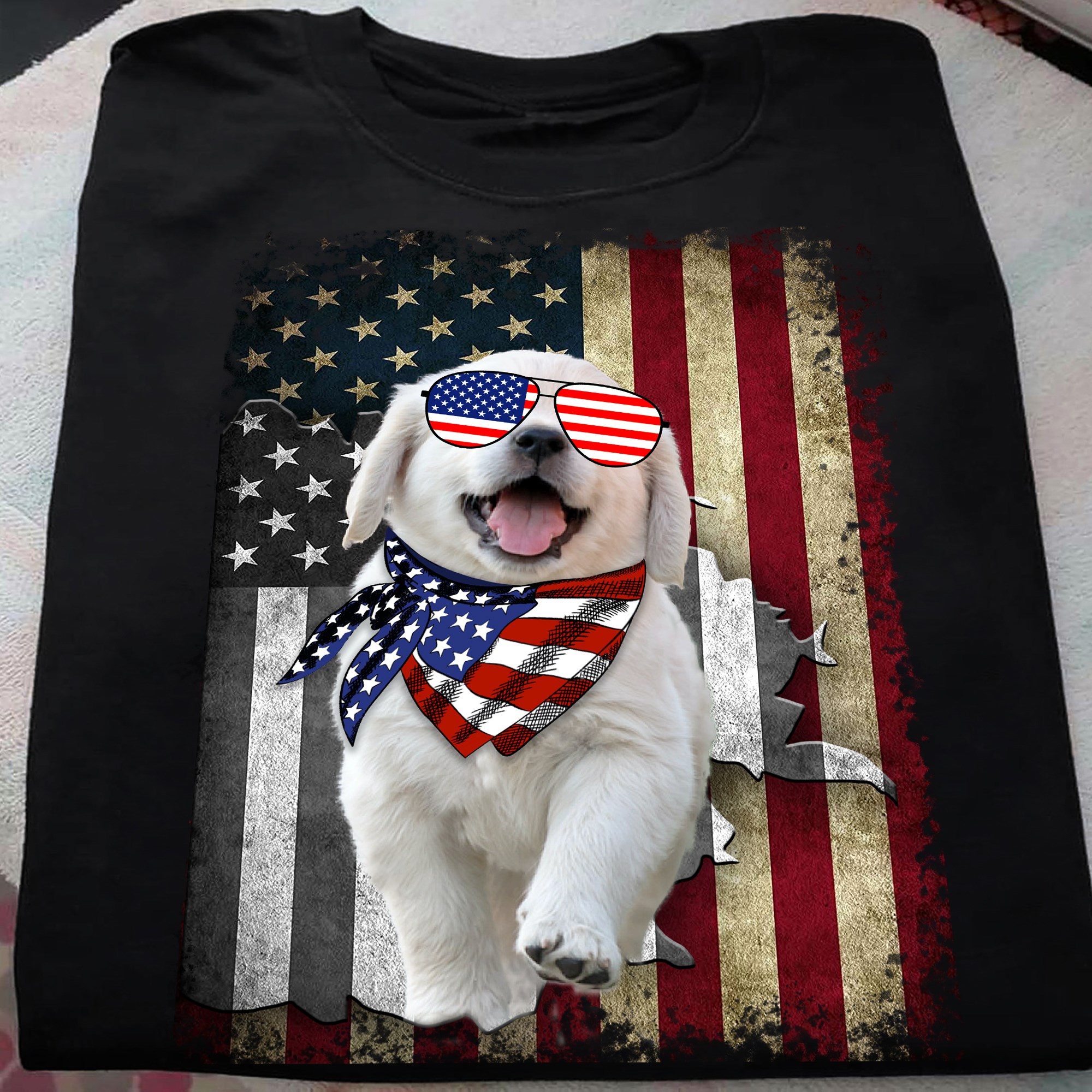 Maremma sheepdog and America flag - dog lover