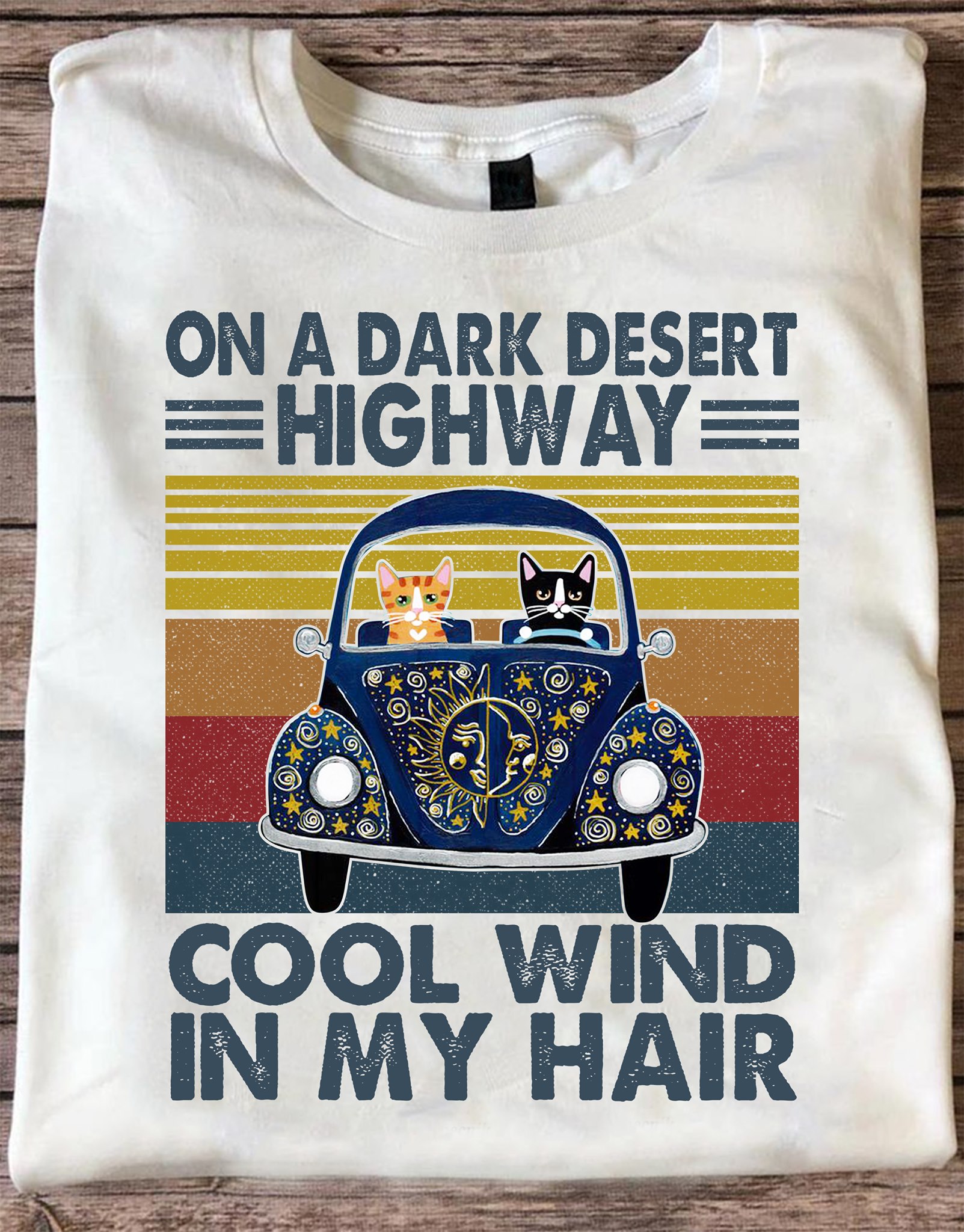 On a dark desert highway cool wind in my hair - Cat driving car