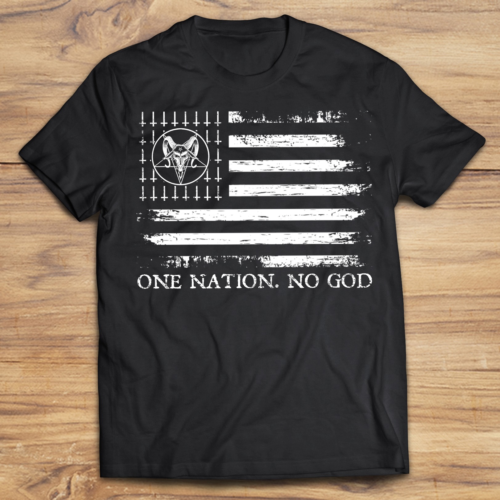 One nation, no god - Satan and America flag