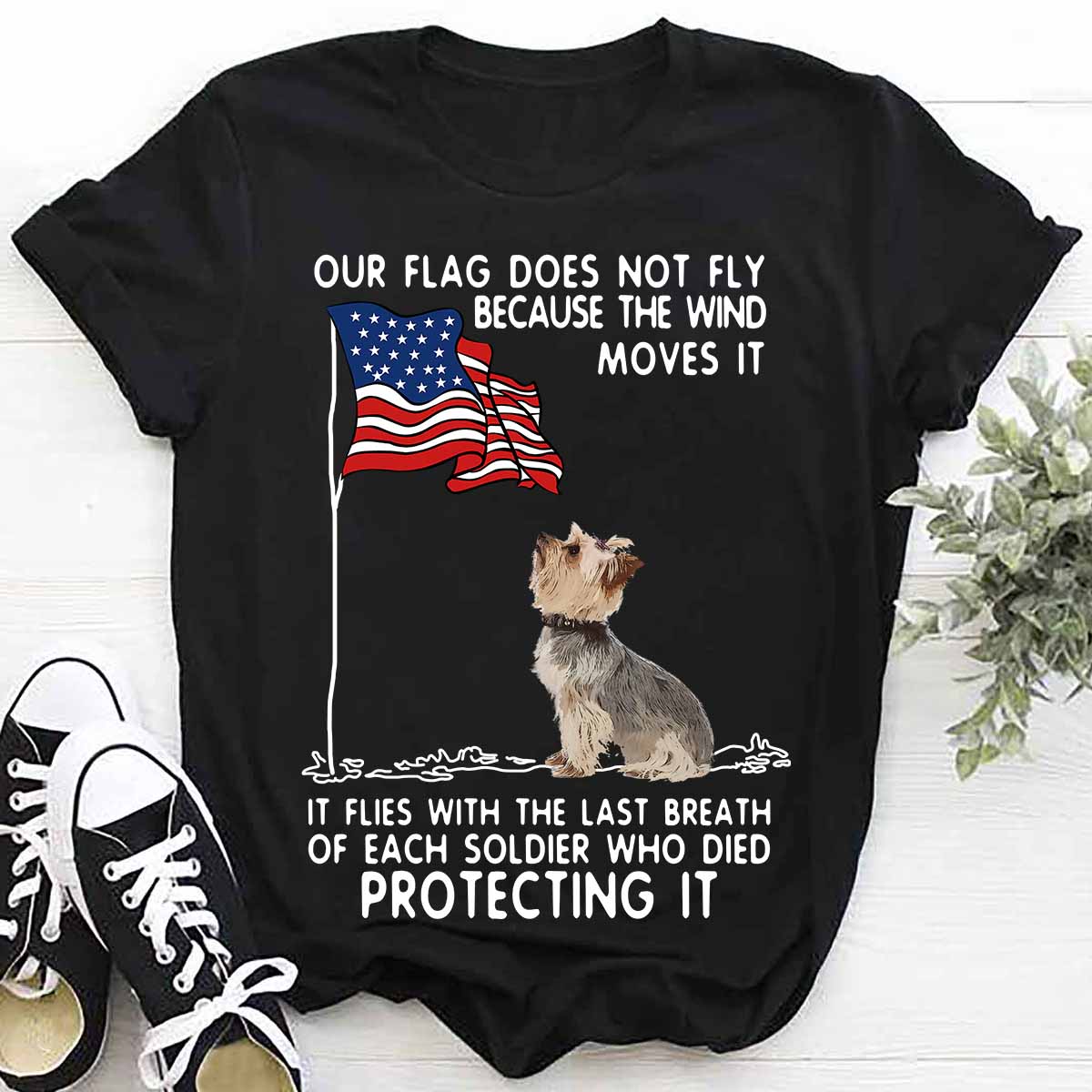 Our flag does not fly because the wind moves it - America flag, Shih Tzu dog, dog lover