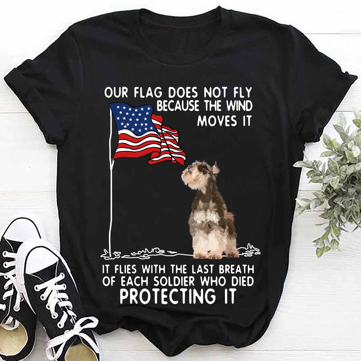 Our flag does not fly because the wind moves it - America flag, Tramp dog lover