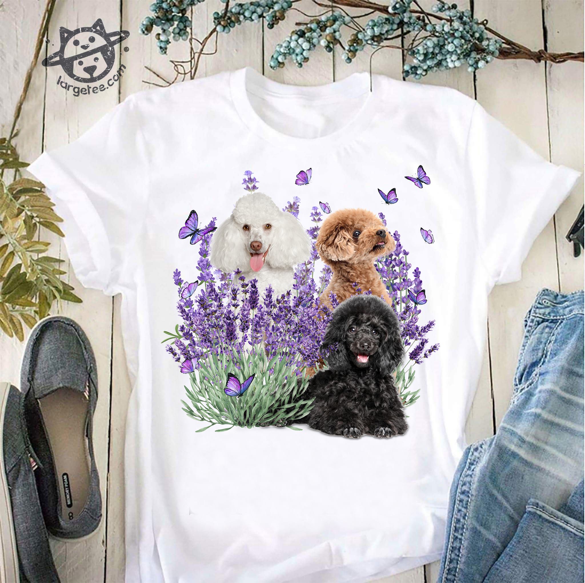 Poodle dog and butterflies - Dog lover