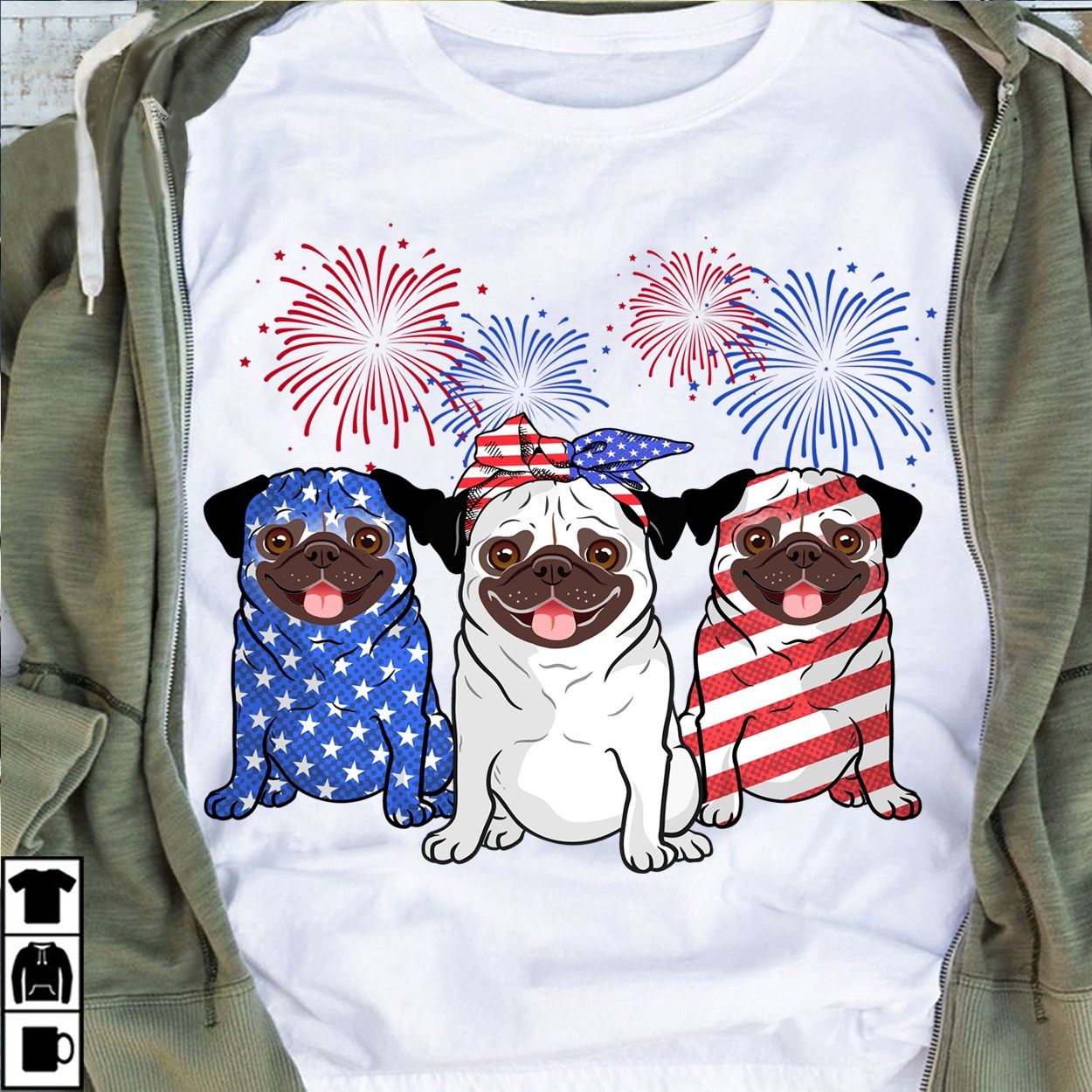 Pug dog and america flag - Dog lover