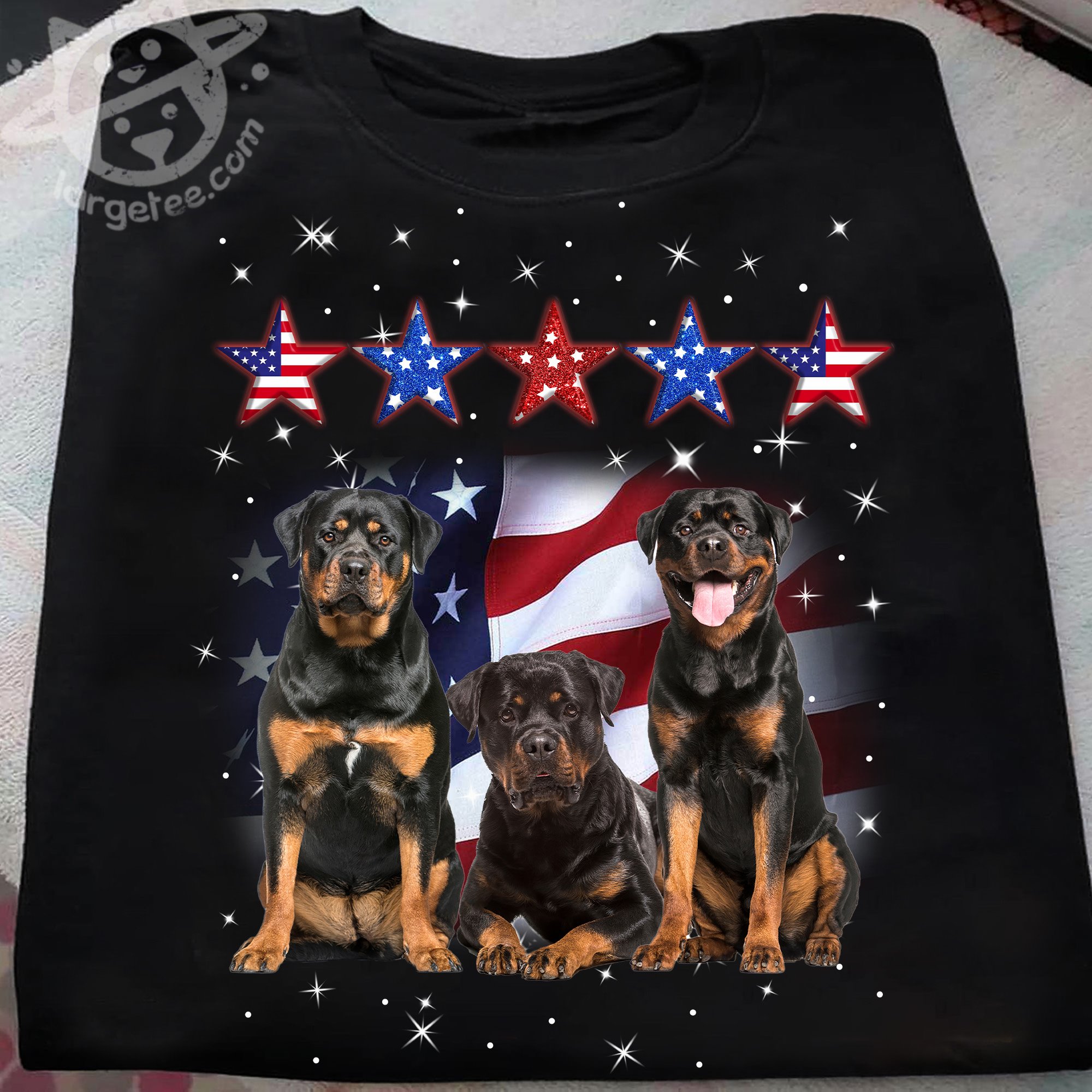 Rottweiler dog and america flag - Independence day