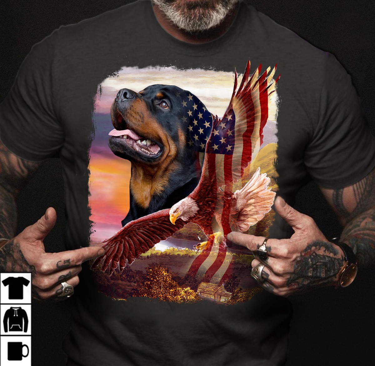 Rottweiler dog and eagle the symbol of America - America flag, dog lover