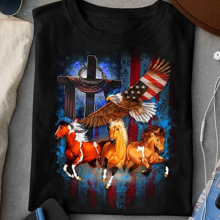 Running horse, god's cross - Eagle the symbol of America, independence day