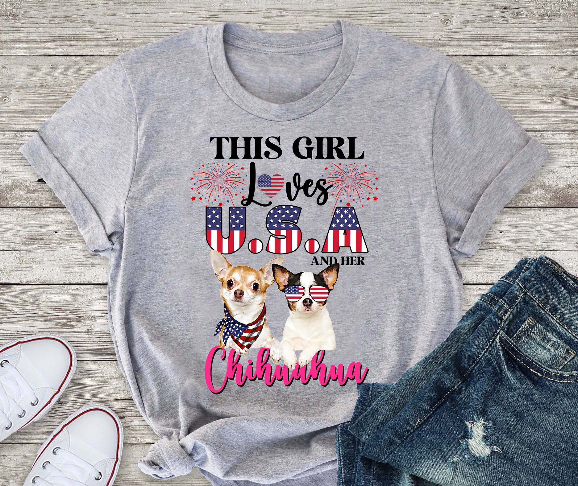 This girl loves USA and her Chihuahua - America flag