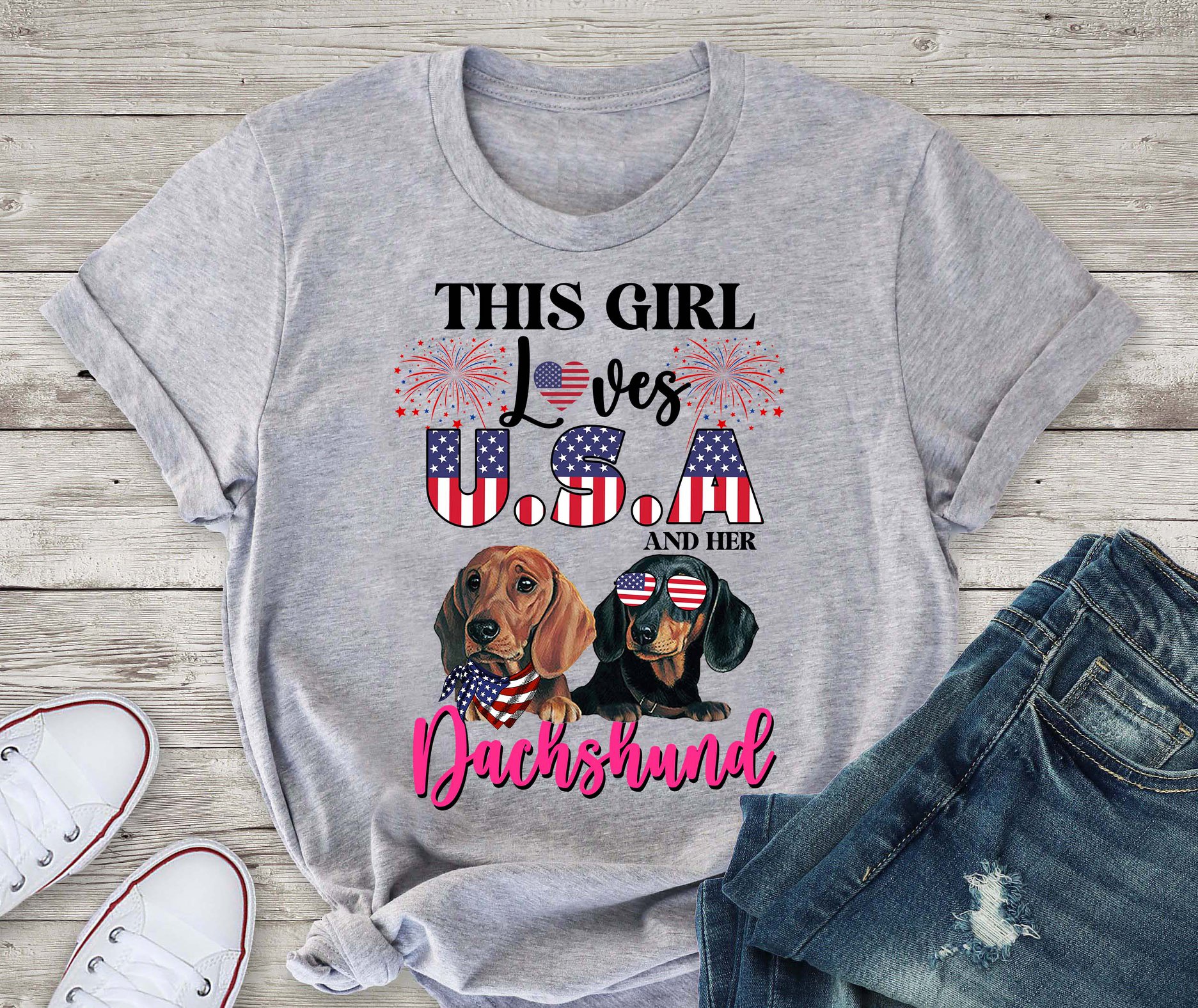 This girl loves USA and her Dachshund