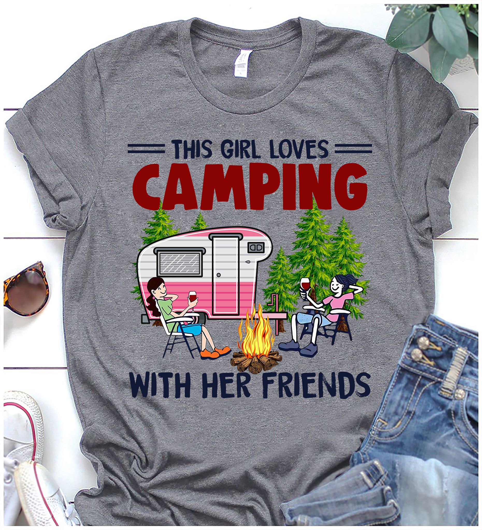 This girl loves camping with her friends - Camping lover, friend and wine