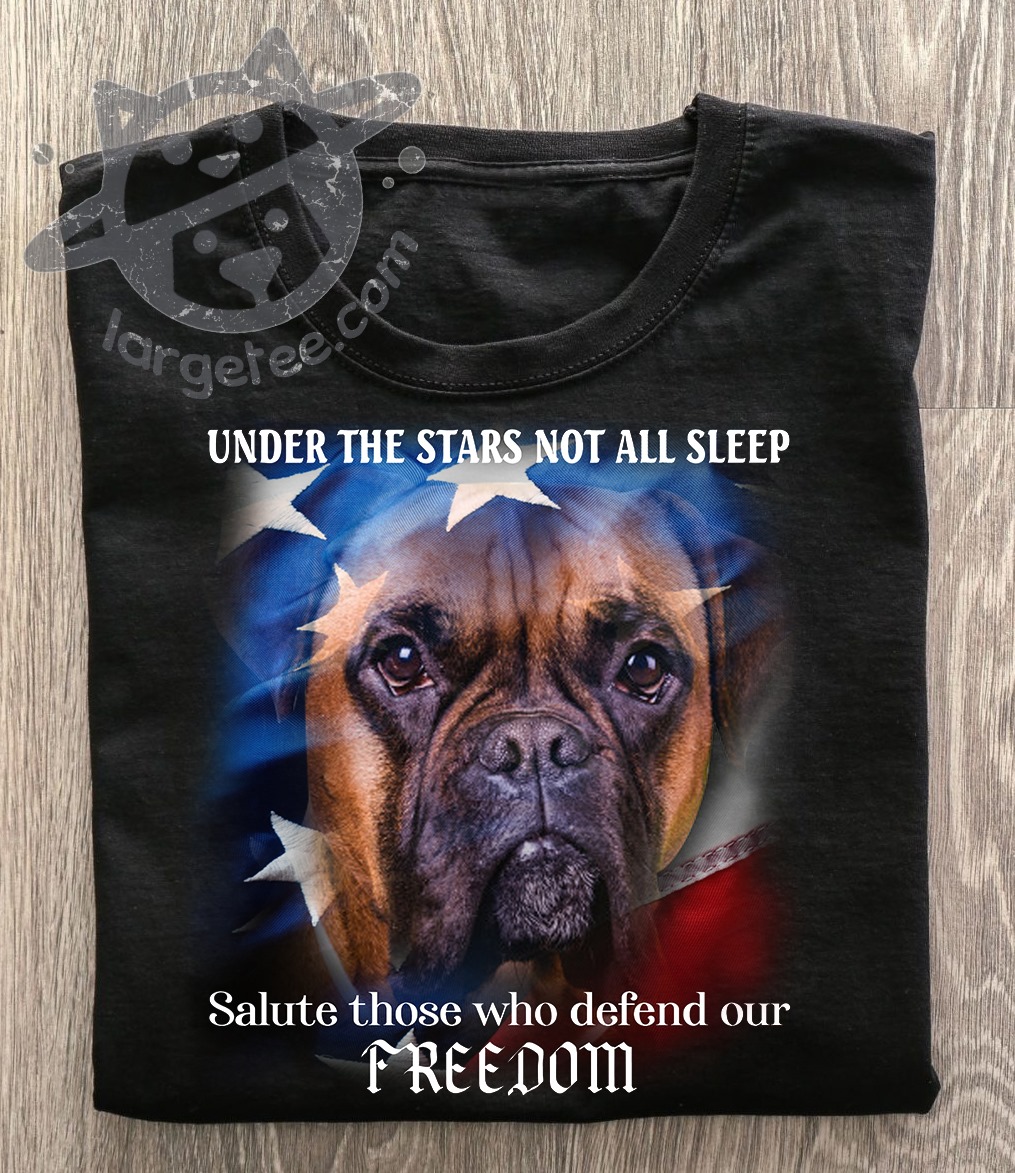 Under the stars not all sleep salute those who defend on freedom - Pug dog and America flag
