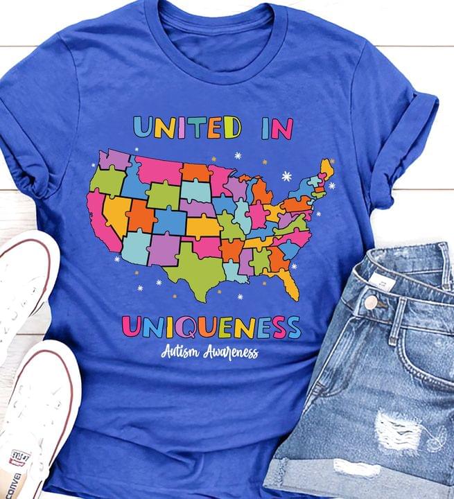 United in uniqueness - Autism awareness, America map