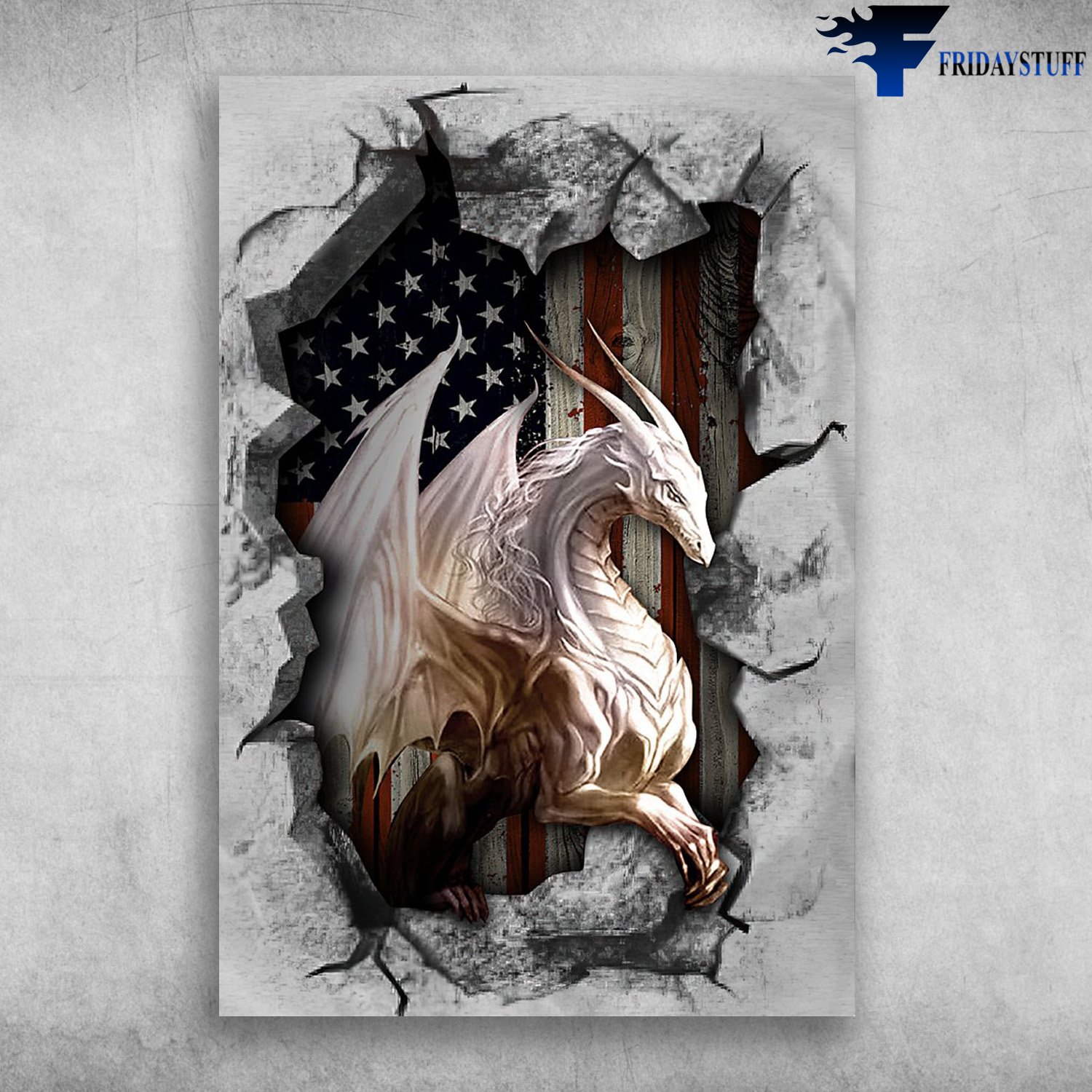 White Dragon And American Flag