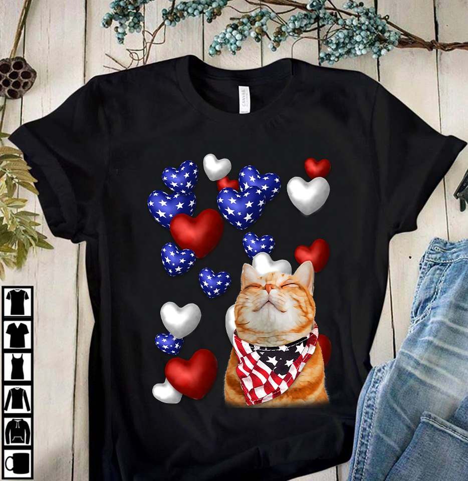 Cat Heart America - America Flag,4th of July, Independence day