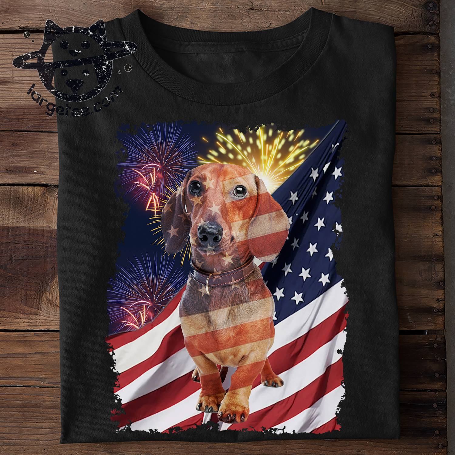 Dachshund Dog - america flag, 4th of July, Independence day