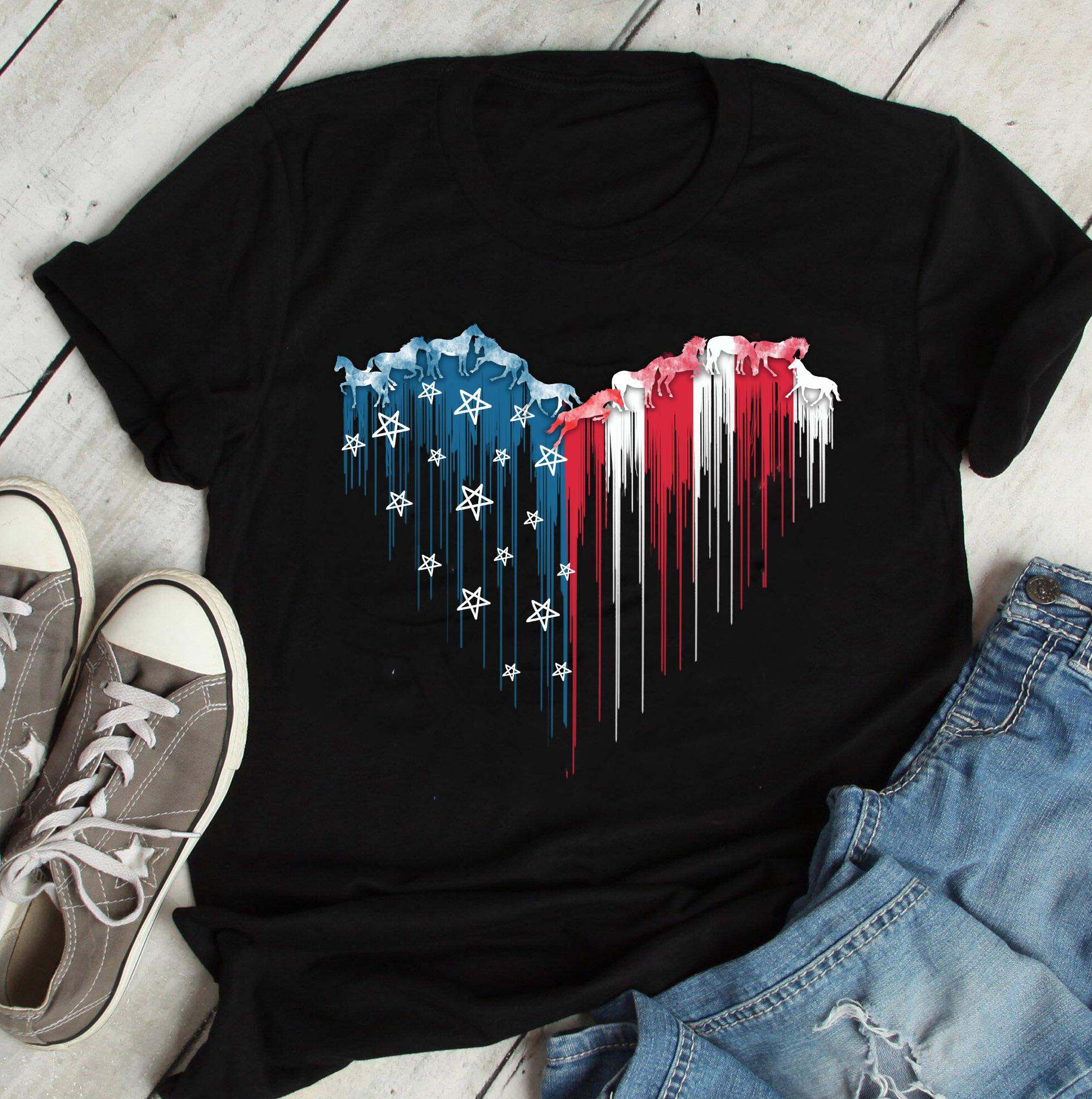 Horse Heart American Flag - America independence day, horse lover