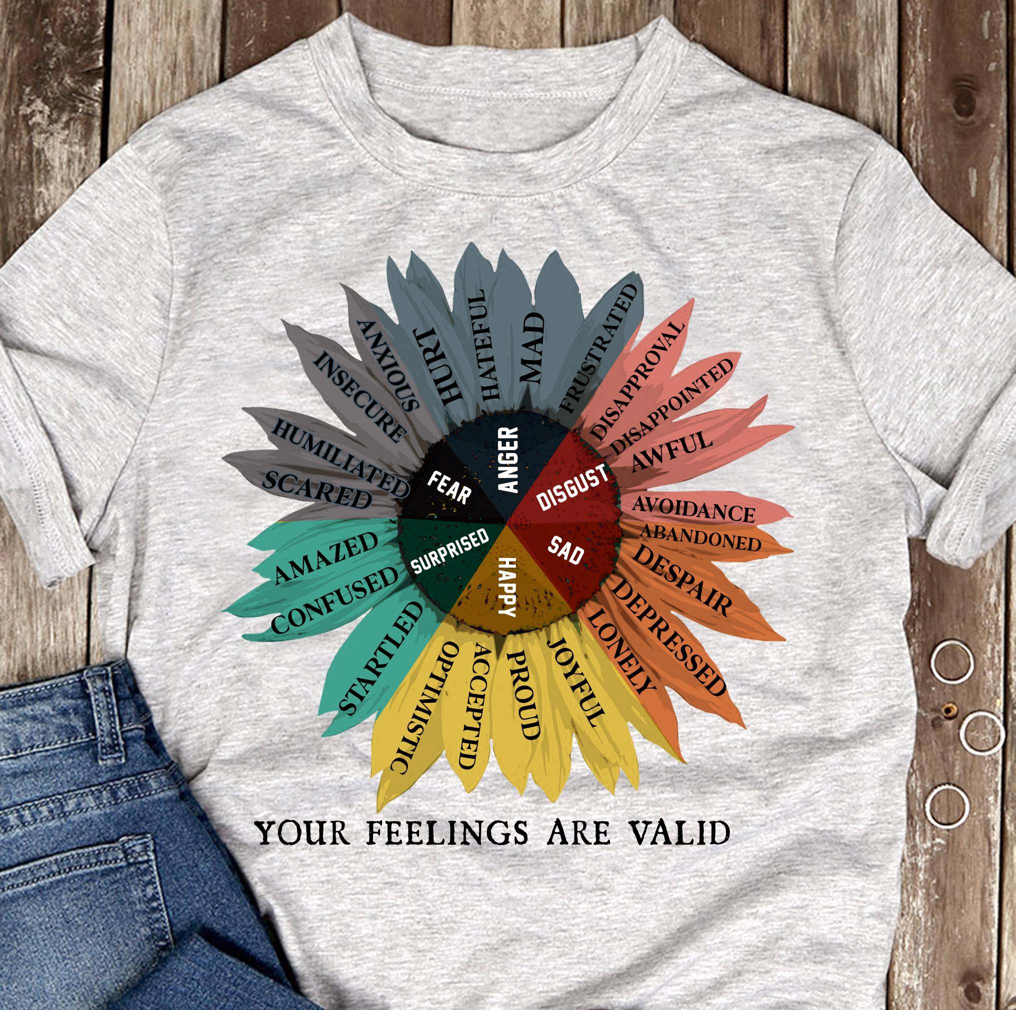 Colorful Sunflower - Your Feelings are valid Fear Anger Disgust Sad Happy Lonely Proud