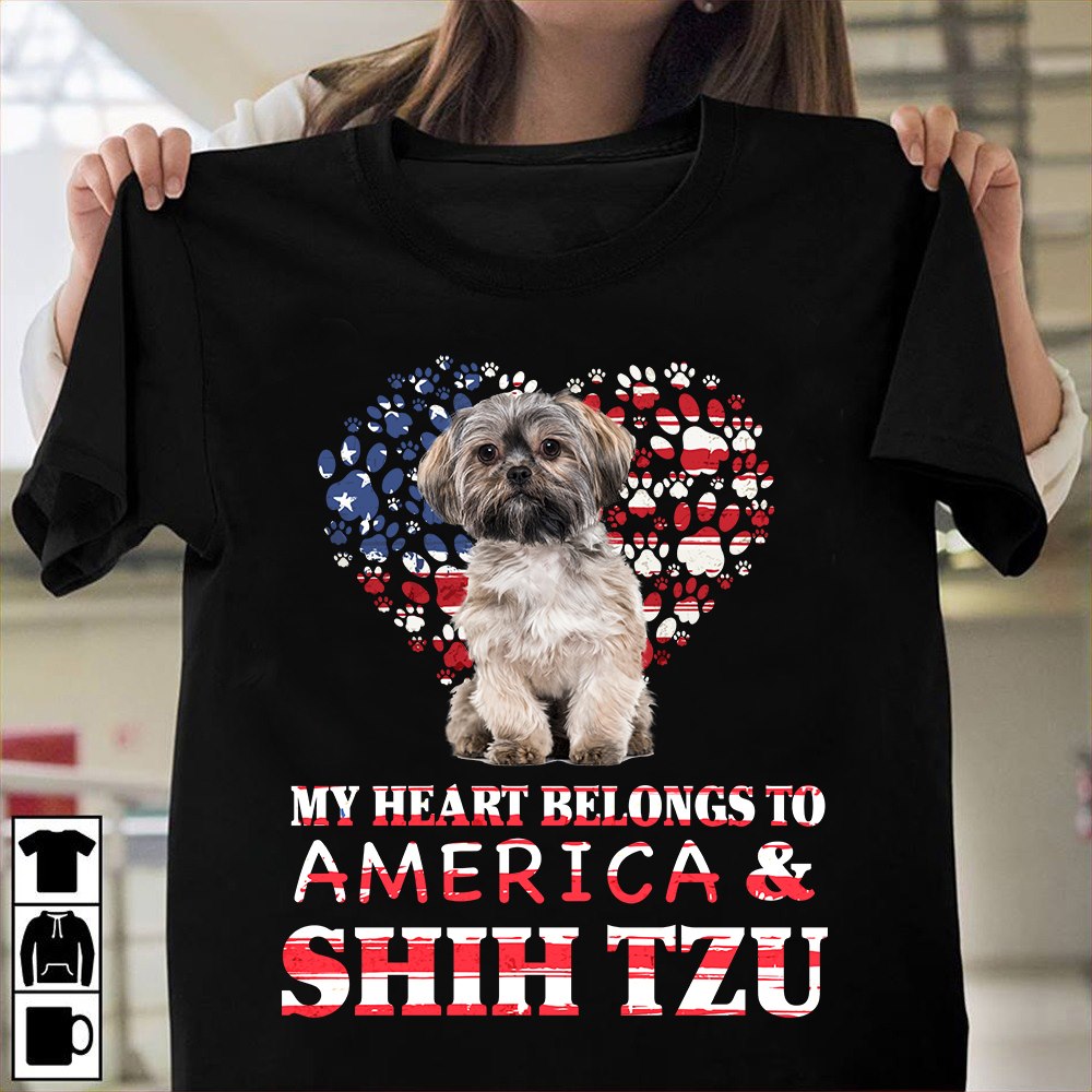 SHIH TZU Dog And Heart America - My heart belongs to america & SHIH TZU