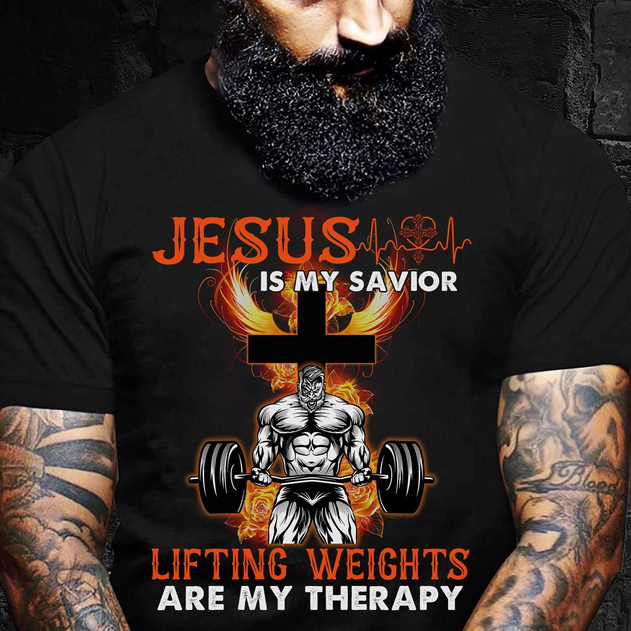 Jesus Lifting Weights - Jesus is my savior lifting weights are my therapy