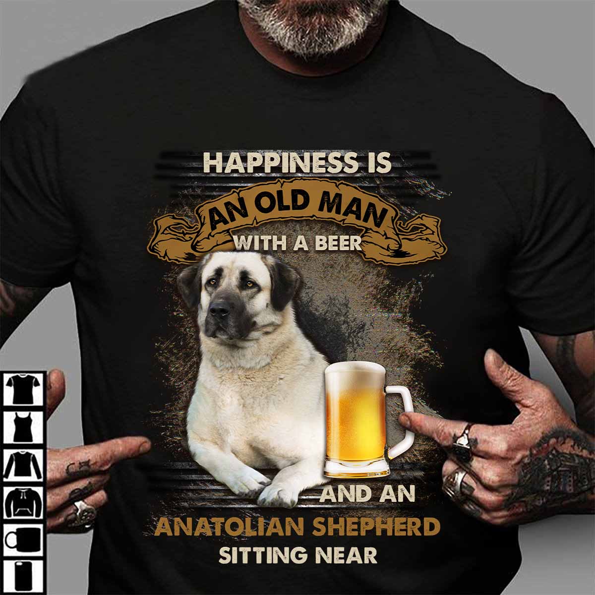 Anatolian Shepherd Dog Beer – Happiness is an old man with a beer antolian shepherd sitting near