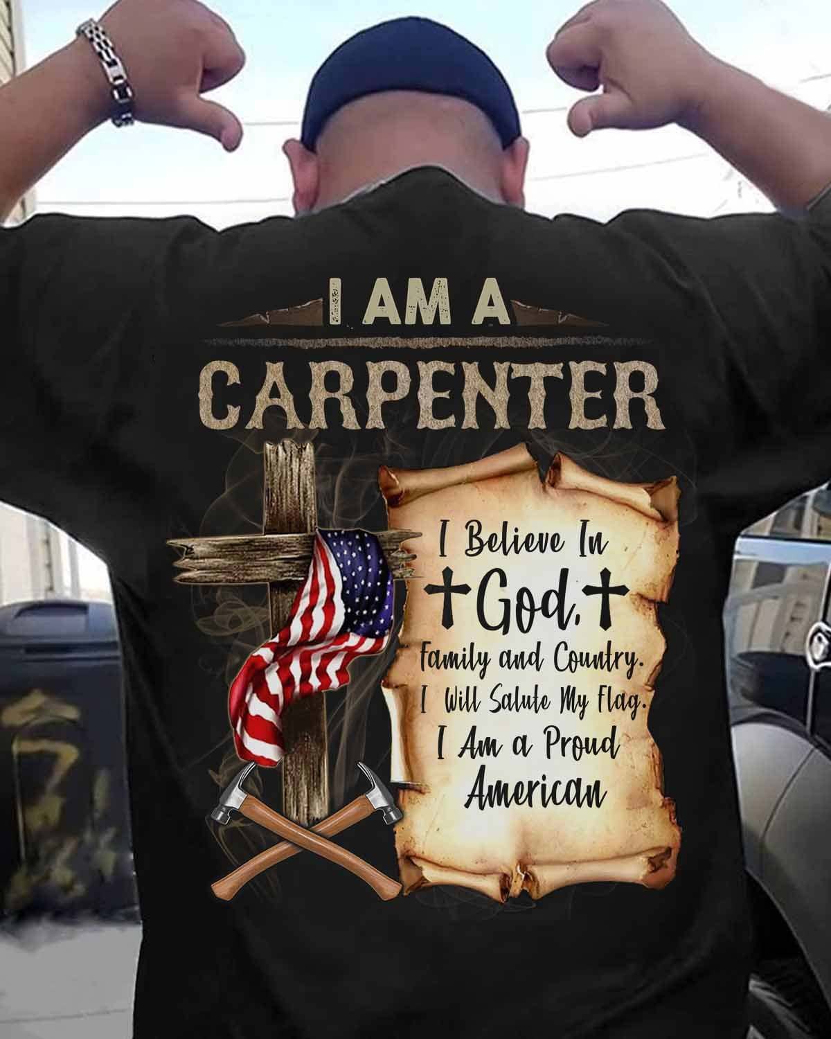 God's Cross America Flag - I am a carpenter i believe in god family anf country i will salule my flag