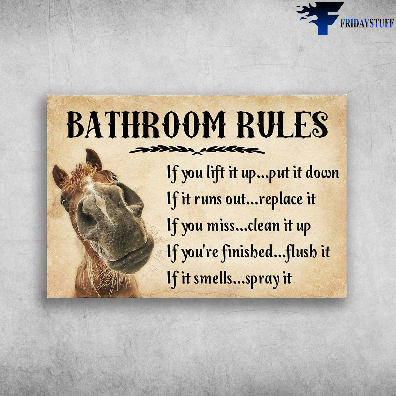 Bathroom Rules - If You Lift It Up, Put It Down, If Ir Runs Out, Replace It, If You Miss, Clean It Up, If You're Finished, Flush It, If It Smells, Spray It