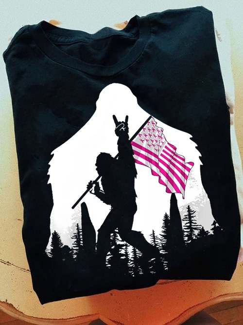Bigfoot with America flag - Cancer awareness, bigfoot lover
