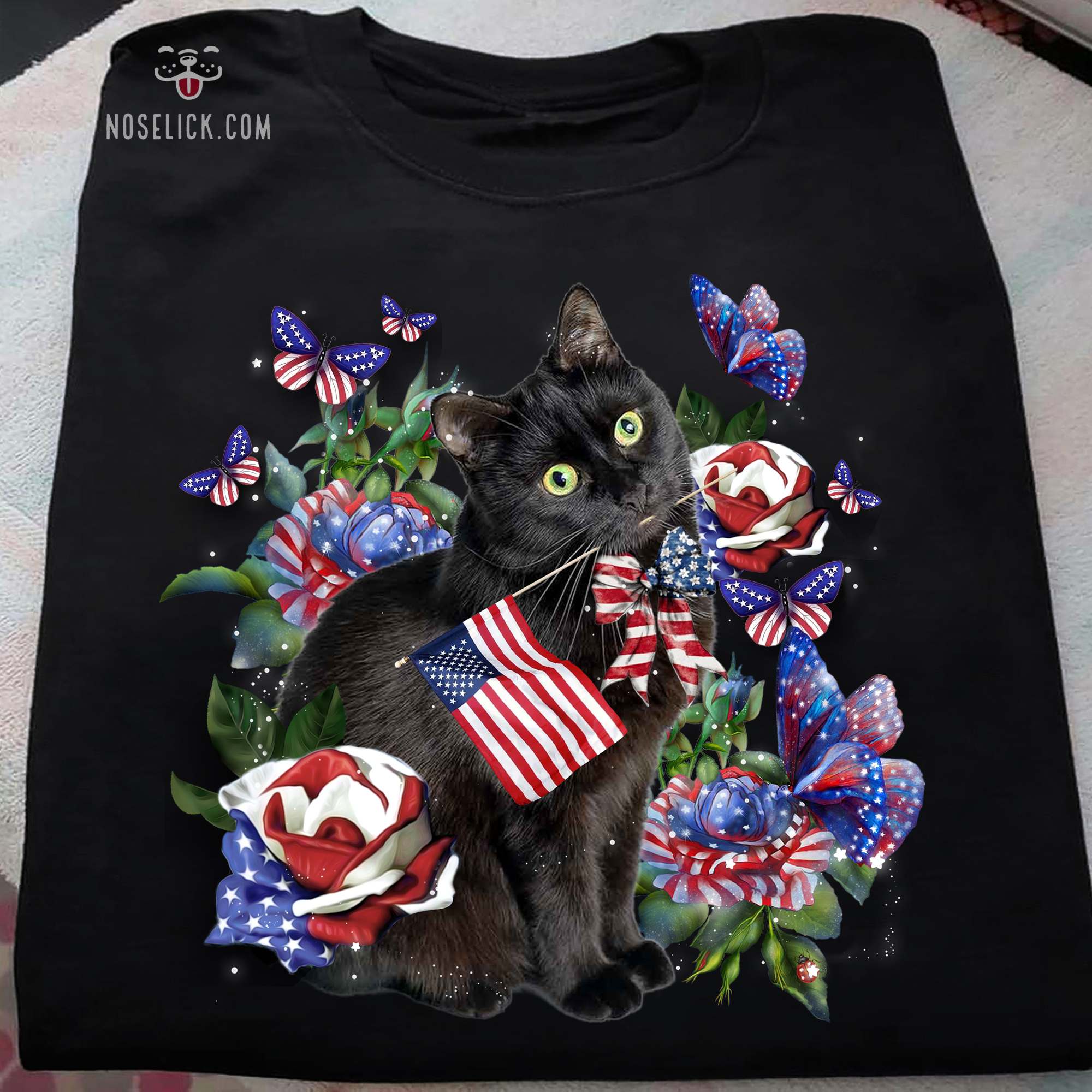 Black cat with America flag - America independence day