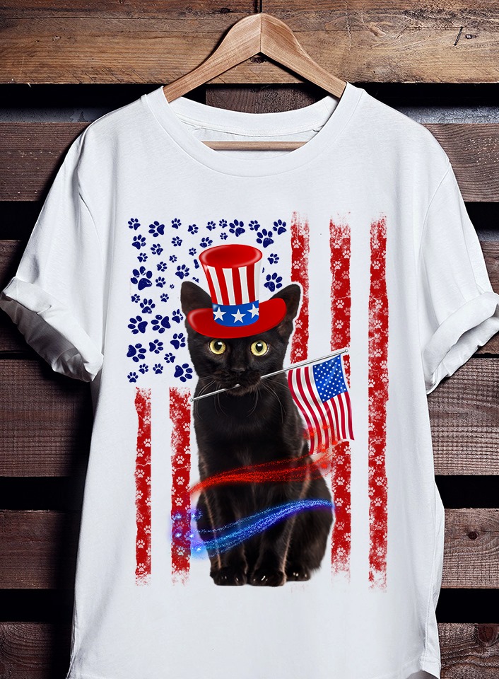 Cat and America flag - Cat footprint, independence day