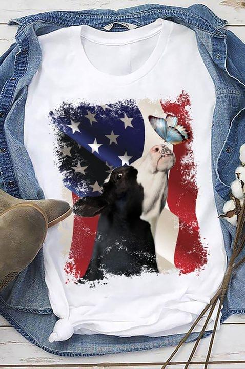 Cow and butterfly, america flag - Cow lover