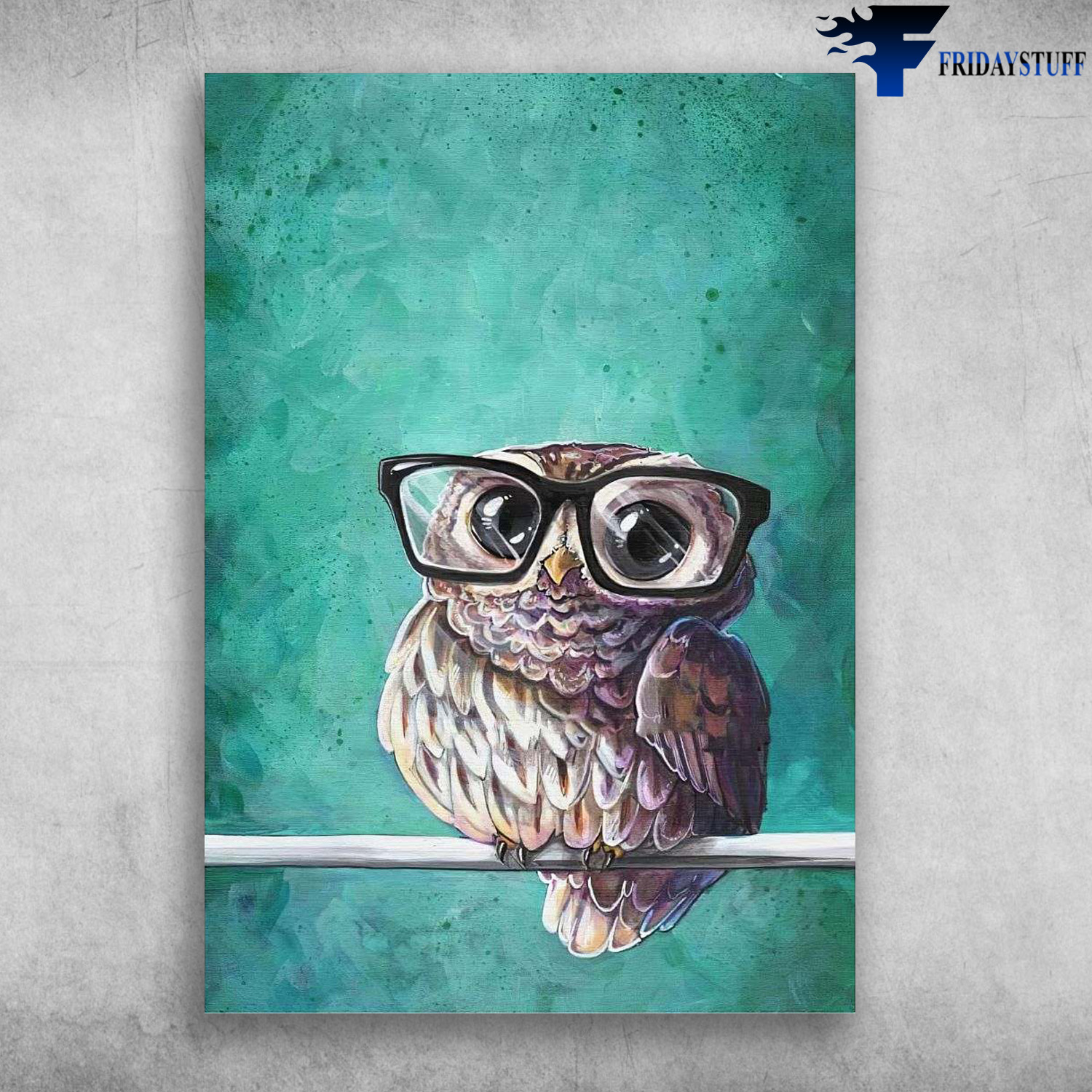Cute Owl Wearing Glasses - Baby Owl, Green Background